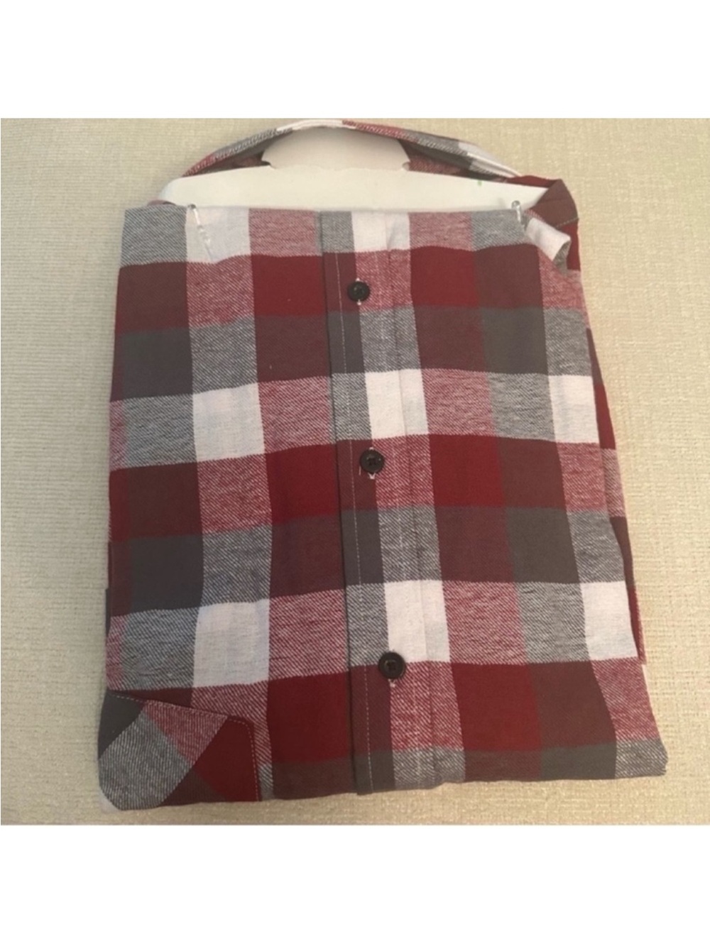 Haband Men's Red and Gray Plaid Button-Down Shirt - Picture 2 of 4